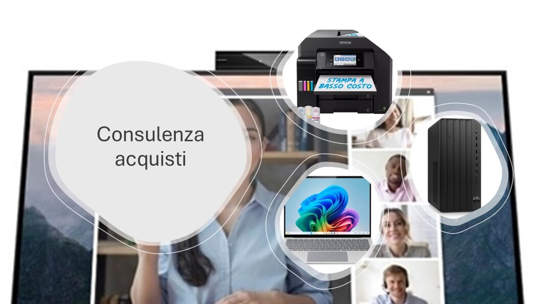 Consulente informatico che mostra soluzioni hardware a un cliente business